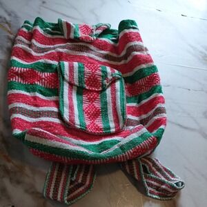 Woven Striped Backpack Colorful Hippie Boho Drawstring Travel Bag Hand Made